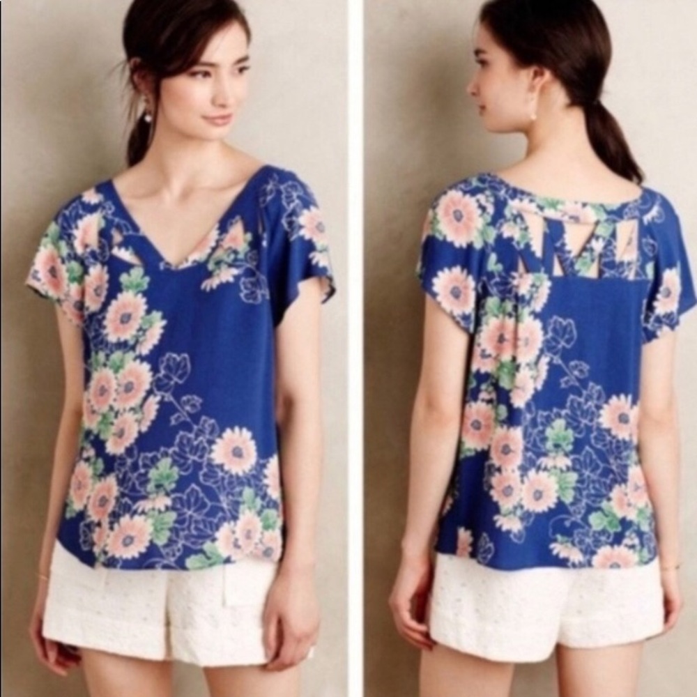 Anthropologie Maeve Floral Cut-Out Top